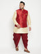 Vastramay Men's Plus Size Gold Zari Weaved Nehru Jacket With Curved Kurta Dhoti set